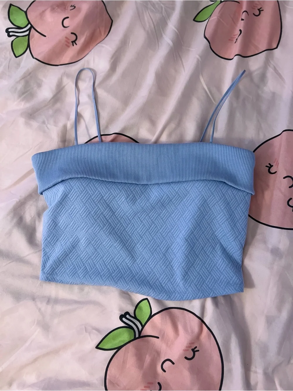 ALO Yoga Light Blue Ribbed Foldover Cami